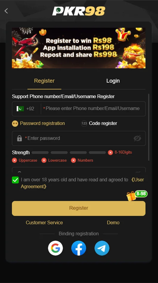 pkr98 game registration